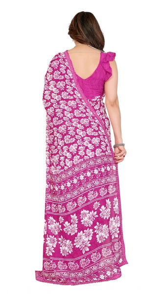 Mayawye Women's Georgette Printed Saree With Unstitched Blouse 5.5Mtr (Pink)