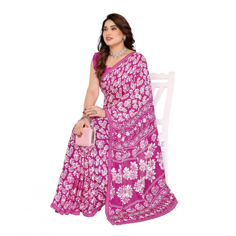 Mayawye Women's Georgette Printed Saree With Unstitched Blouse 5.5Mtr (Pink)