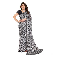 Mayawye Women's Georgette Printed Saree With Unstitched Blouse 5.5Mtr (Black)