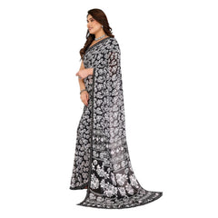 Mayawye Women's Georgette Printed Saree With Unstitched Blouse 5.5Mtr (Black)