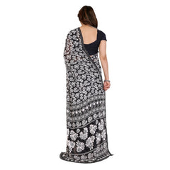 Mayawye Women's Georgette Printed Saree With Unstitched Blouse 5.5Mtr (Black)