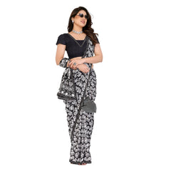 Mayawye Women's Georgette Printed Saree With Unstitched Blouse 5.5Mtr (Black)