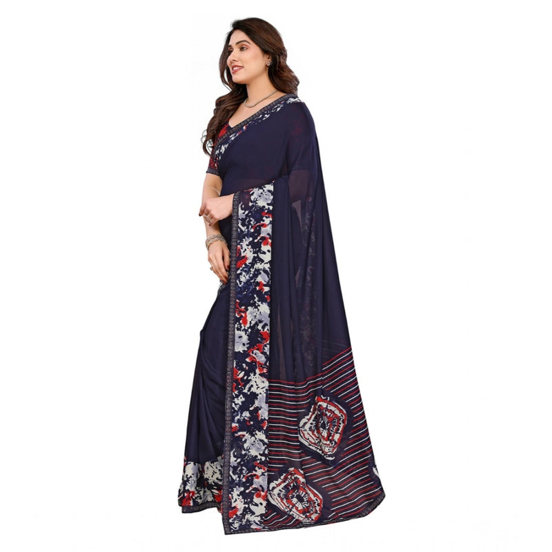 Mayawye Women's Georgette Printed Saree With Unstitched Blouse 5.5Mtr (Navy Blue)