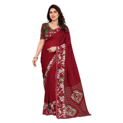 Mayawye Women's Georgette Printed Saree With Unstitched Blouse 5.5Mtr (Red)