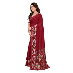 Mayawye Women's Georgette Printed Saree With Unstitched Blouse 5.5Mtr (Red)