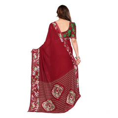 Mayawye Women's Georgette Printed Saree With Unstitched Blouse 5.5Mtr (Red)