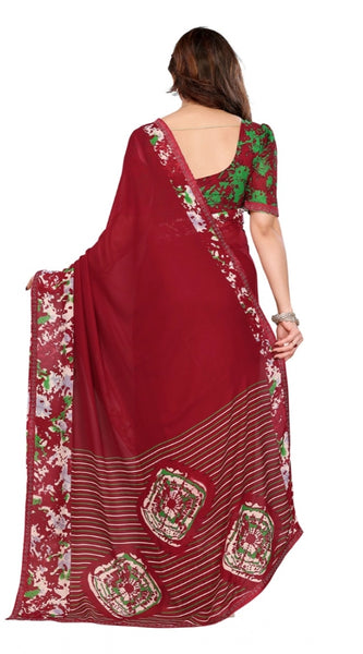 Mayawye Women's Georgette Printed Saree With Unstitched Blouse 5.5Mtr (Red)
