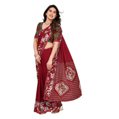 Mayawye Women's Georgette Printed Saree With Unstitched Blouse 5.5Mtr (Red)