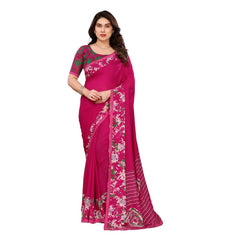 Mayawye Women's Georgette Printed Saree With Unstitched Blouse 5.5Mtr (Pink)