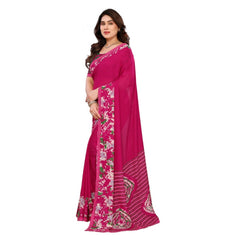 Mayawye Women's Georgette Printed Saree With Unstitched Blouse 5.5Mtr (Pink)