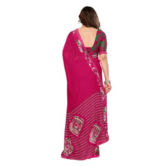 Mayawye Women's Georgette Printed Saree With Unstitched Blouse 5.5Mtr (Pink)