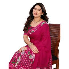 Mayawye Women's Georgette Printed Saree With Unstitched Blouse 5.5Mtr (Pink)
