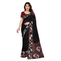 Mayawye Women's Georgette Printed Saree With Unstitched Blouse 5.5Mtr (Black)