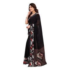 Mayawye Women's Georgette Printed Saree With Unstitched Blouse 5.5Mtr (Black)