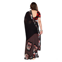 Mayawye Women's Georgette Printed Saree With Unstitched Blouse 5.5Mtr (Black)