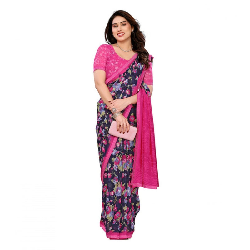 Mayawye Women's Georgette Printed Saree With Unstitched Blouse 5.5Mtr (Blue)