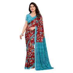 Mayawye Women's Georgette Printed Saree With Unstitched Blouse 5.5Mtr (Maroon)