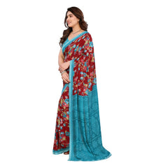 Mayawye Women's Georgette Printed Saree With Unstitched Blouse 5.5Mtr (Maroon)