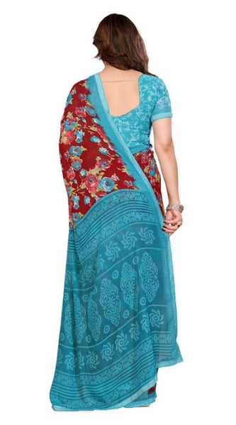 Mayawye Women's Georgette Printed Saree With Unstitched Blouse 5.5Mtr (Maroon)