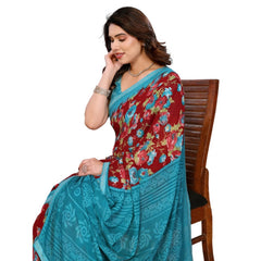 Mayawye Women's Georgette Printed Saree With Unstitched Blouse 5.5Mtr (Maroon)