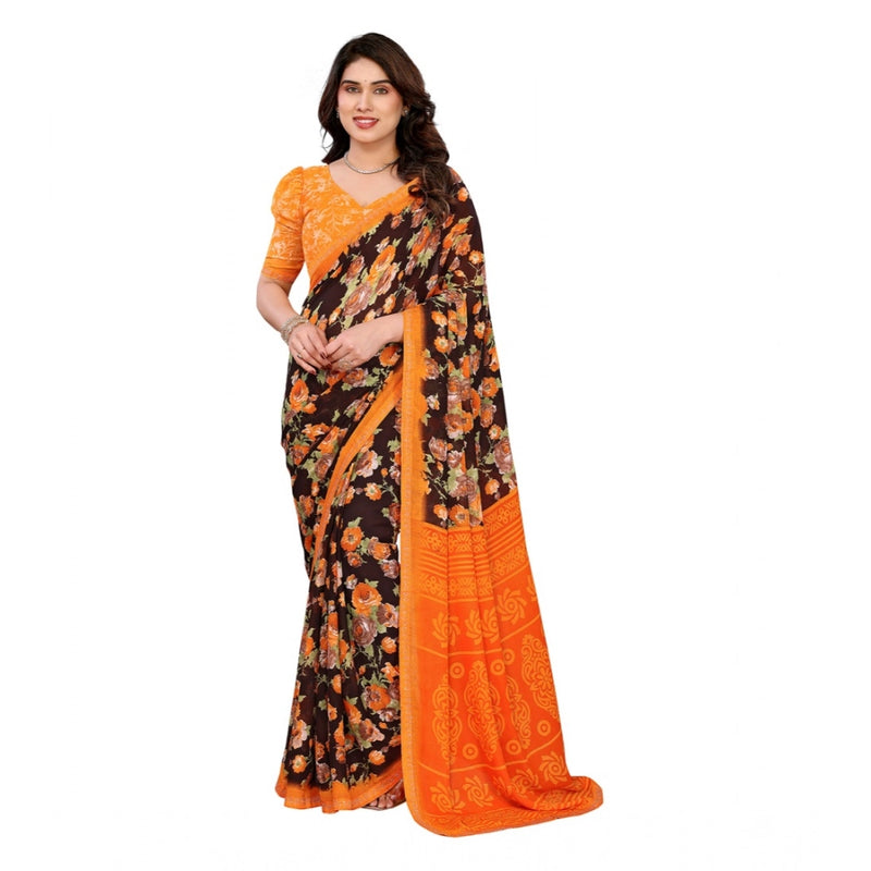 Mayawye Women's Georgette Printed Saree With Unstitched Blouse 5.5Mtr (Mustard)
