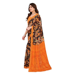 Mayawye Women's Georgette Printed Saree With Unstitched Blouse 5.5Mtr (Mustard)