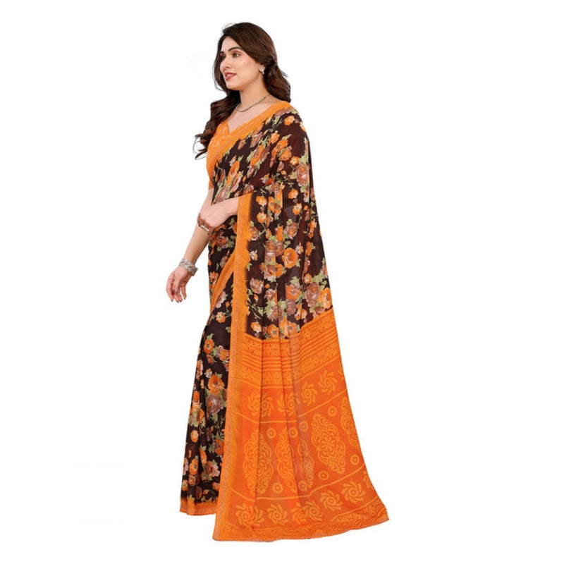 Mayawye Women's Georgette Printed Saree With Unstitched Blouse 5.5Mtr (Mustard)