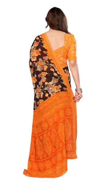 Mayawye Women's Georgette Printed Saree With Unstitched Blouse 5.5Mtr (Mustard)