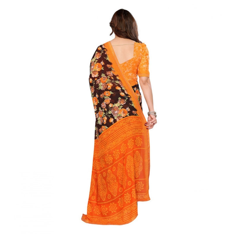 Mayawye Women's Georgette Printed Saree With Unstitched Blouse 5.5Mtr (Mustard)