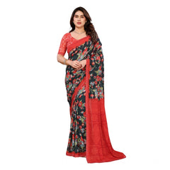 Mayawye Women's Georgette Printed Saree With Unstitched Blouse 5.5Mtr (Green)