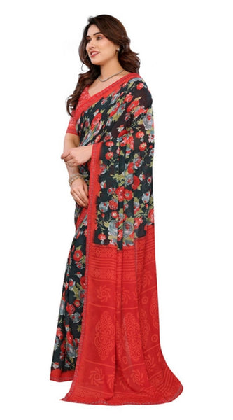 Mayawye Women's Georgette Printed Saree With Unstitched Blouse 5.5Mtr (Green)
