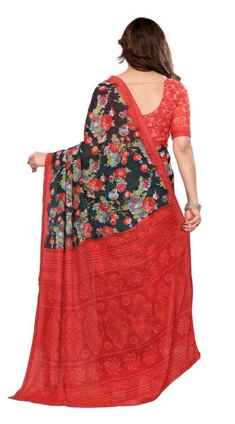 Mayawye Women's Georgette Printed Saree With Unstitched Blouse 5.5Mtr (Green)