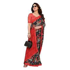 Mayawye Women's Georgette Printed Saree With Unstitched Blouse 5.5Mtr (Green)