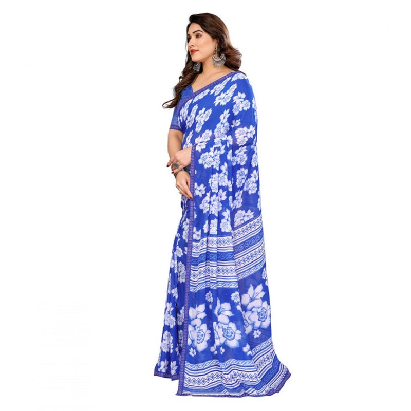 Mayawye Women's Georgette Printed Saree With Unstitched Blouse 5.5Mtr (Blue)