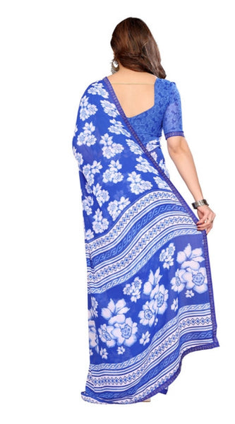 Mayawye Women's Georgette Printed Saree With Unstitched Blouse 5.5Mtr (Blue)