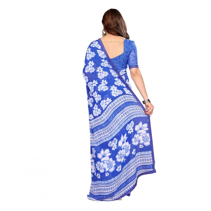 Mayawye Women's Georgette Printed Saree With Unstitched Blouse 5.5Mtr (Blue)