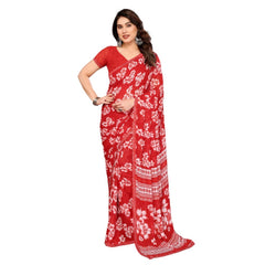 Mayawye Women's Georgette Printed Saree With Unstitched Blouse 5.5Mtr (Red)
