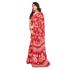 Mayawye Women's Georgette Printed Saree With Unstitched Blouse 5.5Mtr (Red)