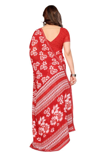 Mayawye Women's Georgette Printed Saree With Unstitched Blouse 5.5Mtr (Red)
