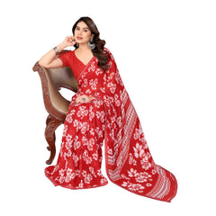 Mayawye Women's Georgette Printed Saree With Unstitched Blouse 5.5Mtr (Red)