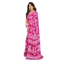 Mayawye Women's Georgette Printed Saree With Unstitched Blouse 5.5Mtr (Pink)