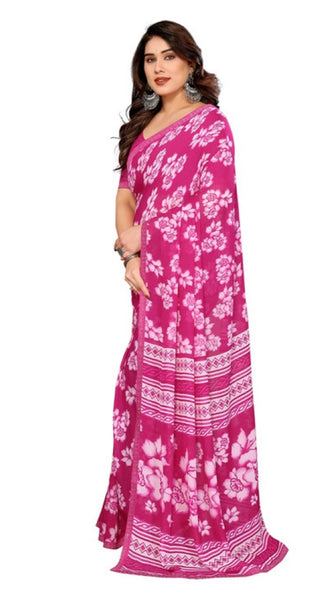 Mayawye Women's Georgette Printed Saree With Unstitched Blouse 5.5Mtr (Pink)
