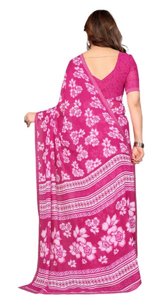Mayawye Women's Georgette Printed Saree With Unstitched Blouse 5.5Mtr (Pink)