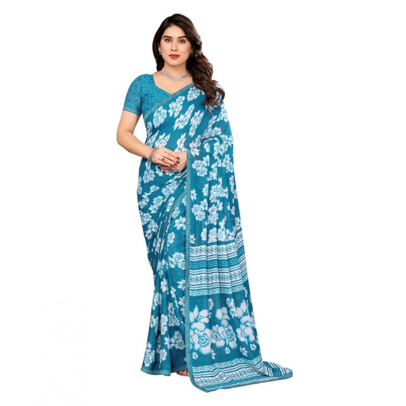 Mayawye Women's Georgette Printed Saree With Unstitched Blouse 5.5Mtr (Sky Blue)