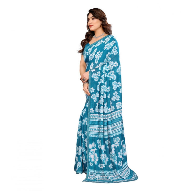 Mayawye Women's Georgette Printed Saree With Unstitched Blouse 5.5Mtr (Sky Blue)