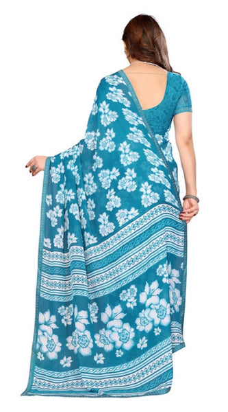 Mayawye Women's Georgette Printed Saree With Unstitched Blouse 5.5Mtr (Sky Blue)