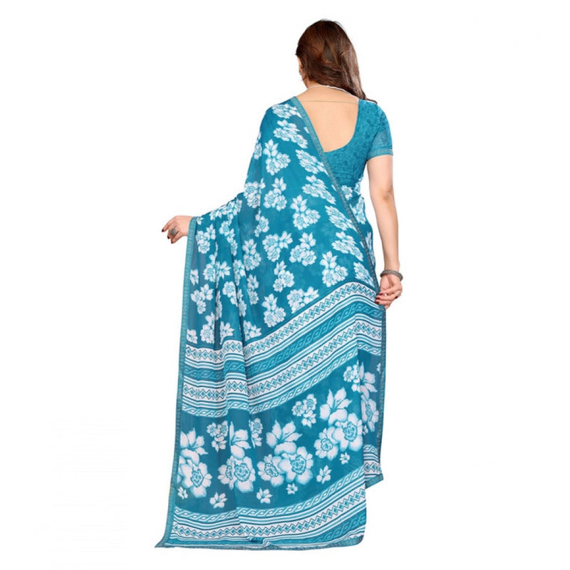 Mayawye Women's Georgette Printed Saree With Unstitched Blouse 5.5Mtr (Sky Blue)