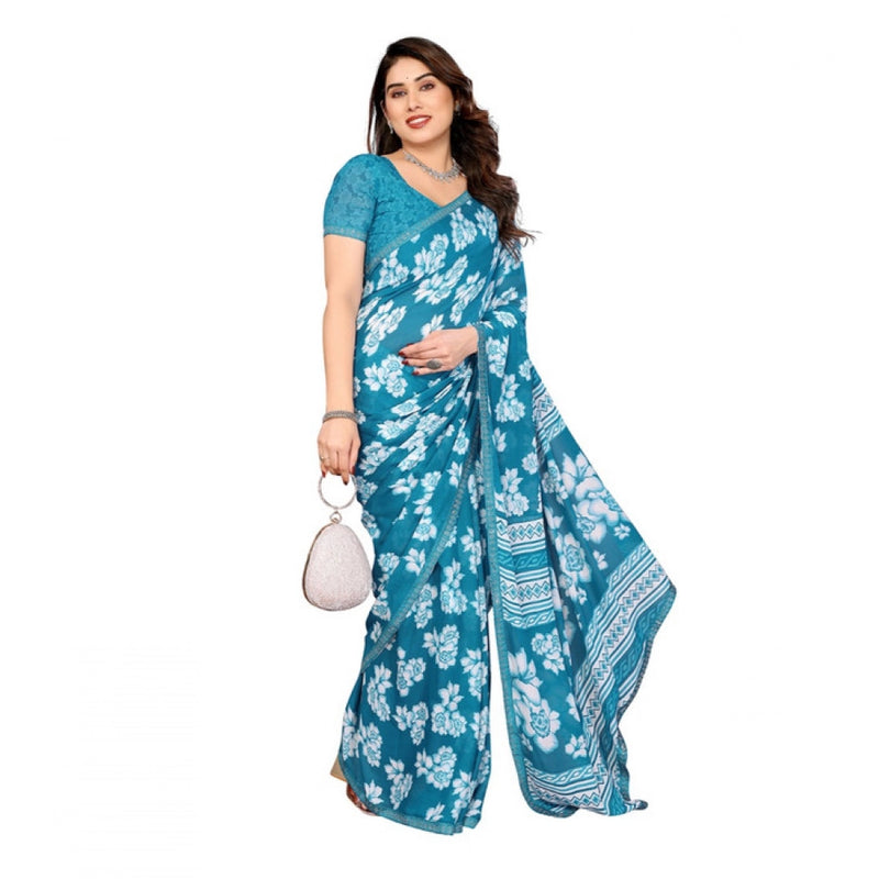 Mayawye Women's Georgette Printed Saree With Unstitched Blouse 5.5Mtr (Sky Blue)