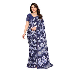 Mayawye Women's Georgette Printed Saree With Unstitched Blouse 5.5Mtr (Blue)