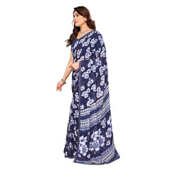 Mayawye Women's Georgette Printed Saree With Unstitched Blouse 5.5Mtr (Blue)